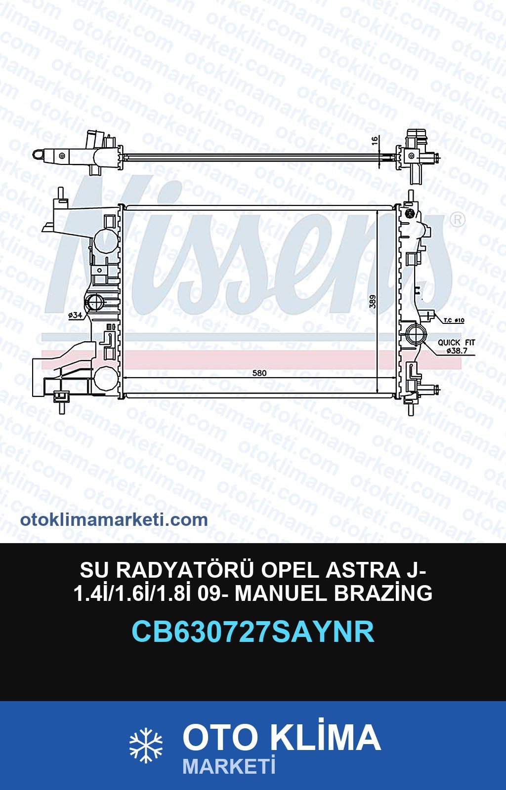 Su Radyatörü Opel Astra J- 1.4İ/1.6İ/1.8İ 09- Manuel Brazing — SU RADYATÖRÜ — UNICORE marka — Uyumlu: OPEL