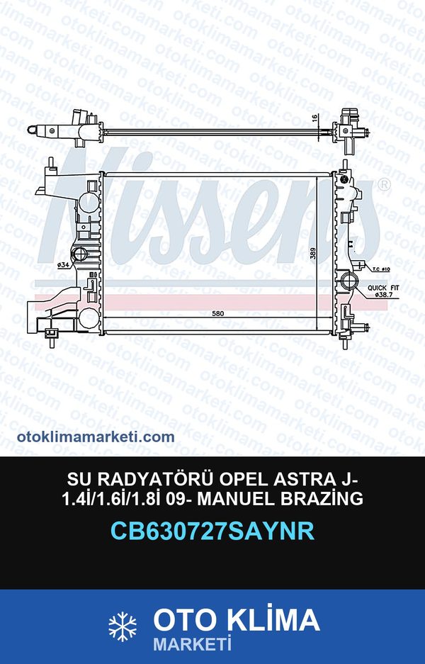 Su Radyatörü Opel Astra J- 1.4İ/1.6İ/1.8İ 09- Manuel Brazing — SU RADYATÖRÜ — UNICORE marka — Uyumlu: OPEL