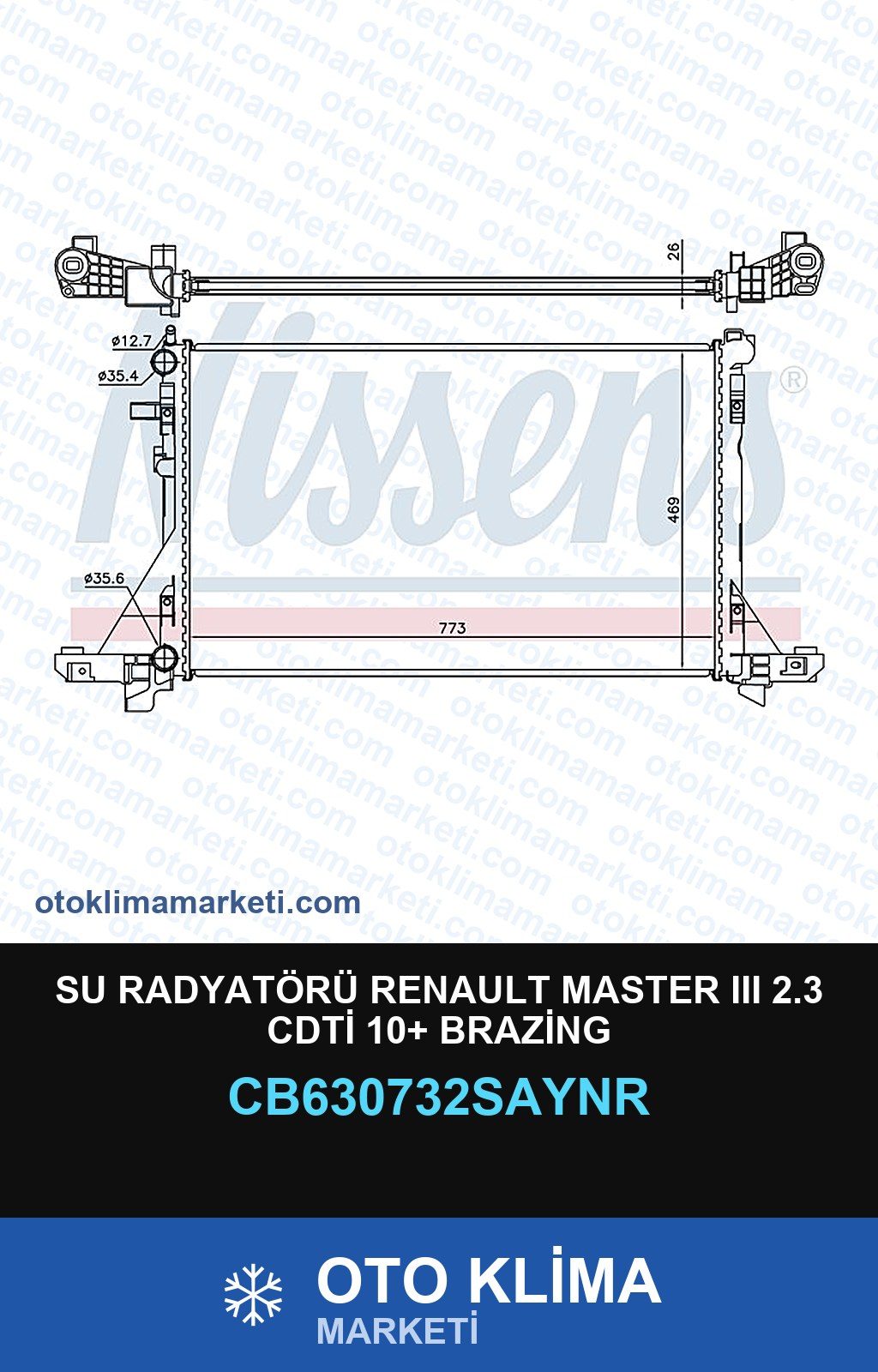 Su Radyatörü Renault Master III 2.3 CDTİ 10+ Brazing — SU RADYATÖRÜ — UNICORE marka — Uyumlu: RENAULT