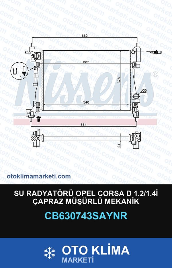Su Radyatörü Opel Corsa D 1.2/1.4İ Çapraz Müşürlü Mekanik — SU RADYATÖRÜ — COOLTECH marka — Uyumlu: OPEL