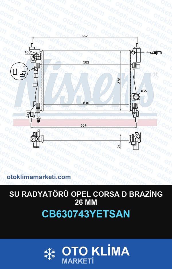 Su Radyatörü Opel Corsa D Brazing 26 MM — SU RADYATÖRÜ — YETSAN marka — Uyumlu: OPEL