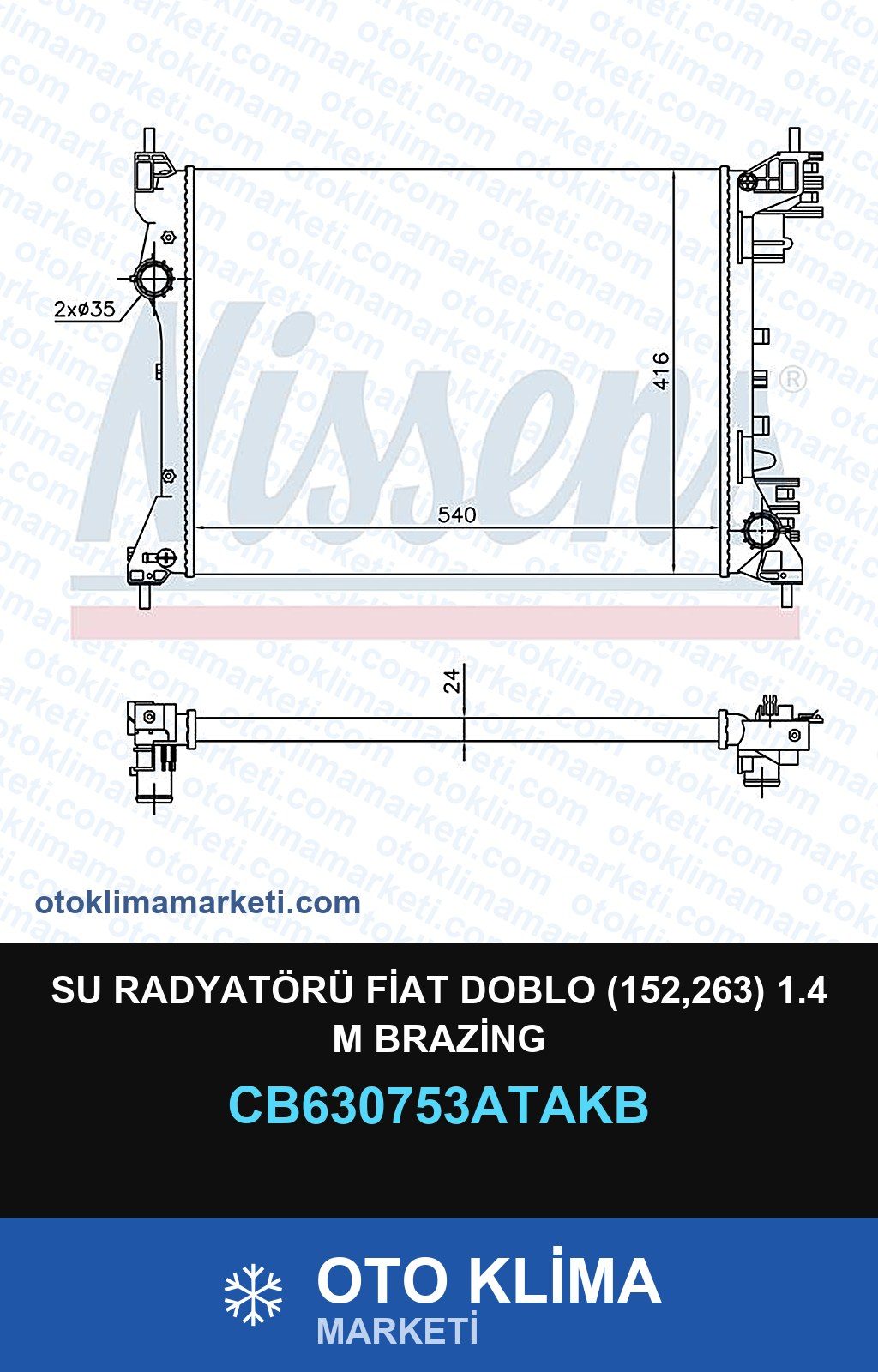Su Radyatörü Fiat Doblo (152,263) 1.4 M Brazing — SU RADYATÖRÜ — VEKA marka — Uyumlu: FIAT