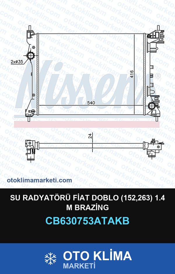 Su Radyatörü Fiat Doblo (152,263) 1.4 M Brazing — SU RADYATÖRÜ — VEKA marka — Uyumlu: FIAT
