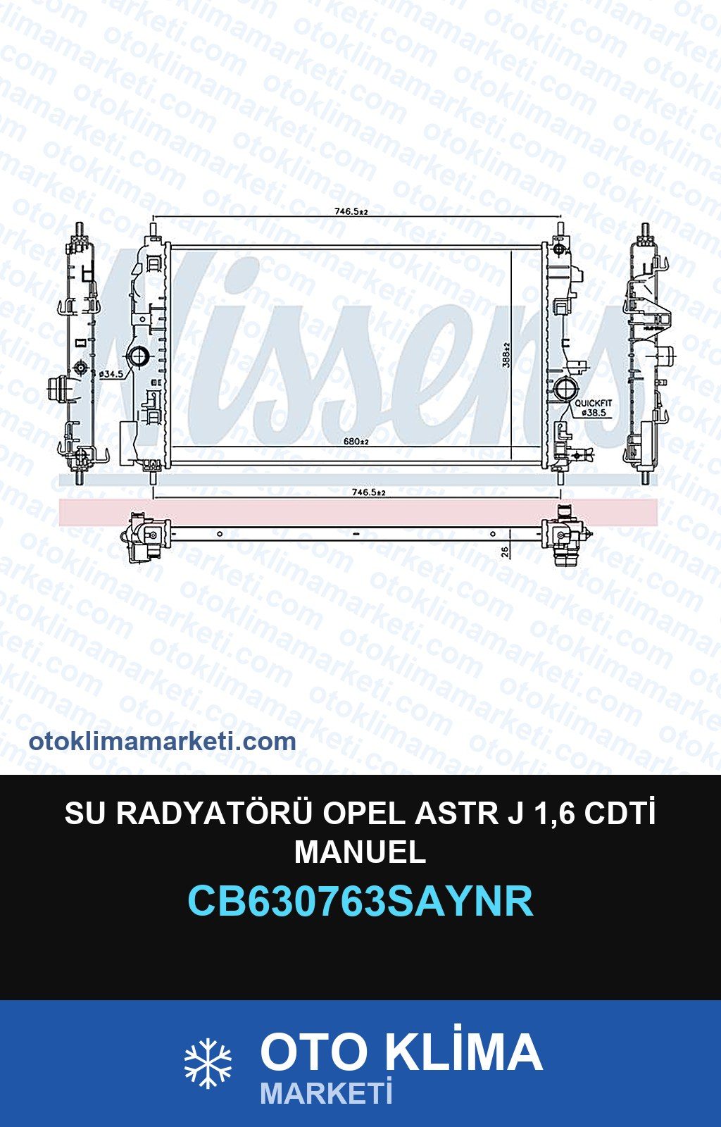 Su Radyatörü Opel Astr J 1,6 CDTİ Manuel — SU RADYATÖRÜ — UNICORE marka — Uyumlu: OPEL