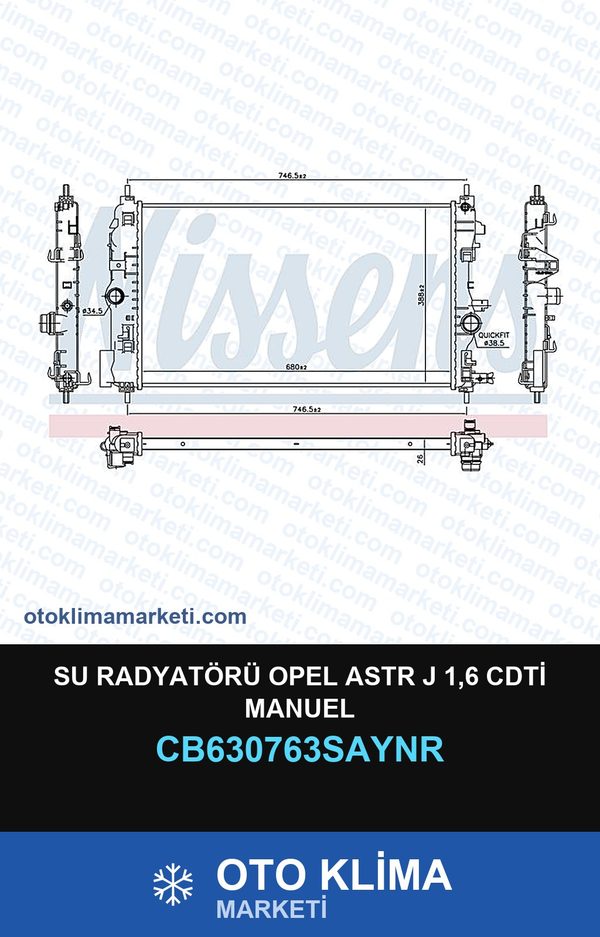 Su Radyatörü Opel Astr J 1,6 CDTİ Manuel — SU RADYATÖRÜ — UNICORE marka — Uyumlu: OPEL