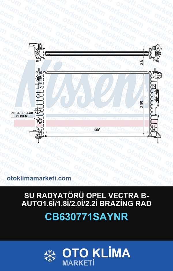 Su Radyatörü Opel Vectra B- AUTO1.6İ/1.8İ/2.0İ/2.2İ Brazing Rad — SU RADYATÖRÜ — UNICORE marka — Uyumlu: OPEL