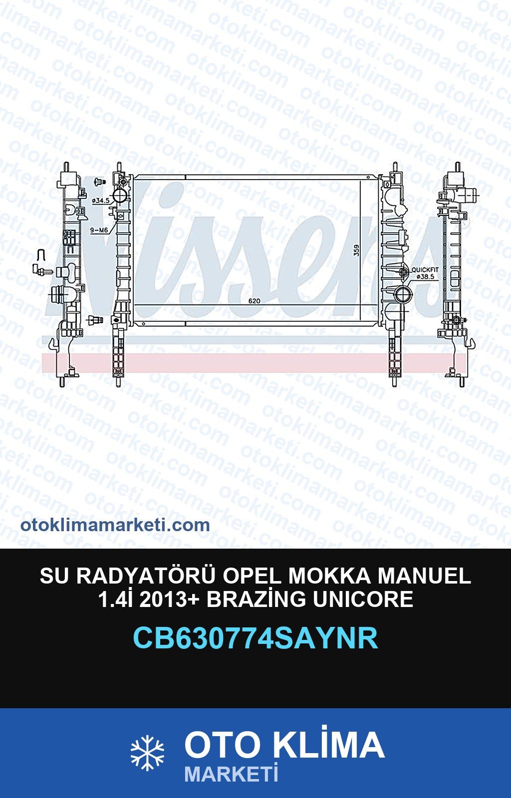 Su Radyatörü Opel Mokka Manuel 1.4İ 2013+ Brazing Unicore — SU RADYATÖRÜ — UNICORE marka — Uyumlu: OPEL