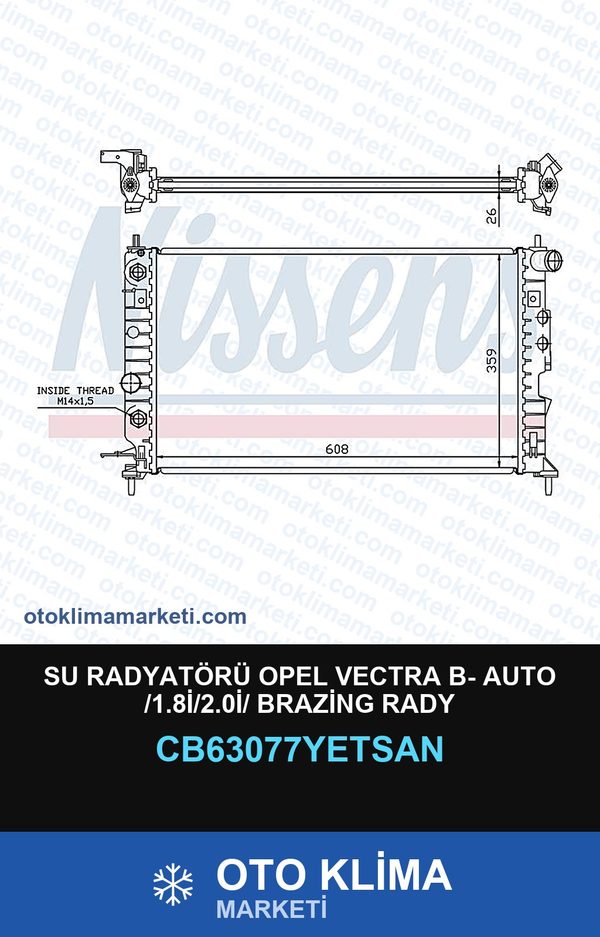 Su Radyatörü Opel Vectra B- Auto /1.8İ/2.0İ/ Brazing Rady — SU RADYATÖRÜ — YETSAN marka — Uyumlu: OPEL