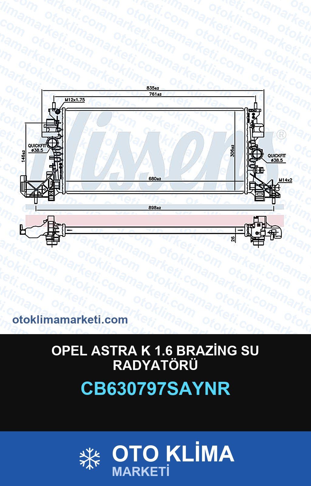 Opel Astra K 1.6 Brazing Su Radyatörü — SU RADYATÖRÜ — UNICORE marka — Uyumlu: OPEL