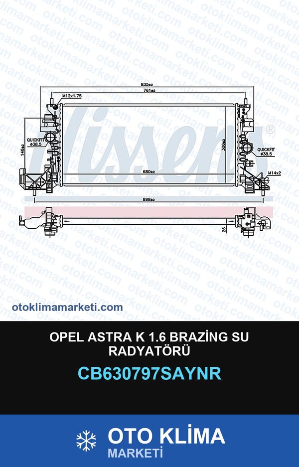 Opel Astra K 1.6 Brazing Su Radyatörü — SU RADYATÖRÜ — UNICORE marka — Uyumlu: OPEL