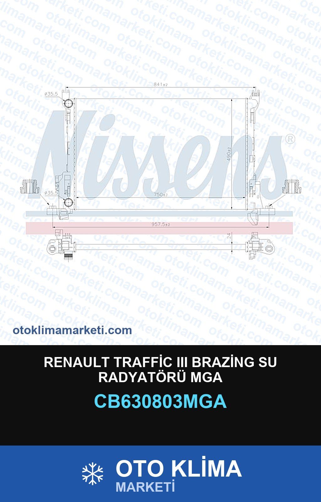 Renault Traffic III (3) Brazing Su Radyatörü Mga — SU RADYATÖRÜ — MGA marka — Uyumlu: RENAULT