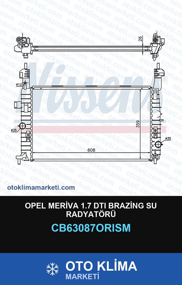 Opel Meriva 1.7 Dtı Brazing Su Radyatörü — SU RADYATÖRÜ — ORİS marka — Uyumlu: OPEL