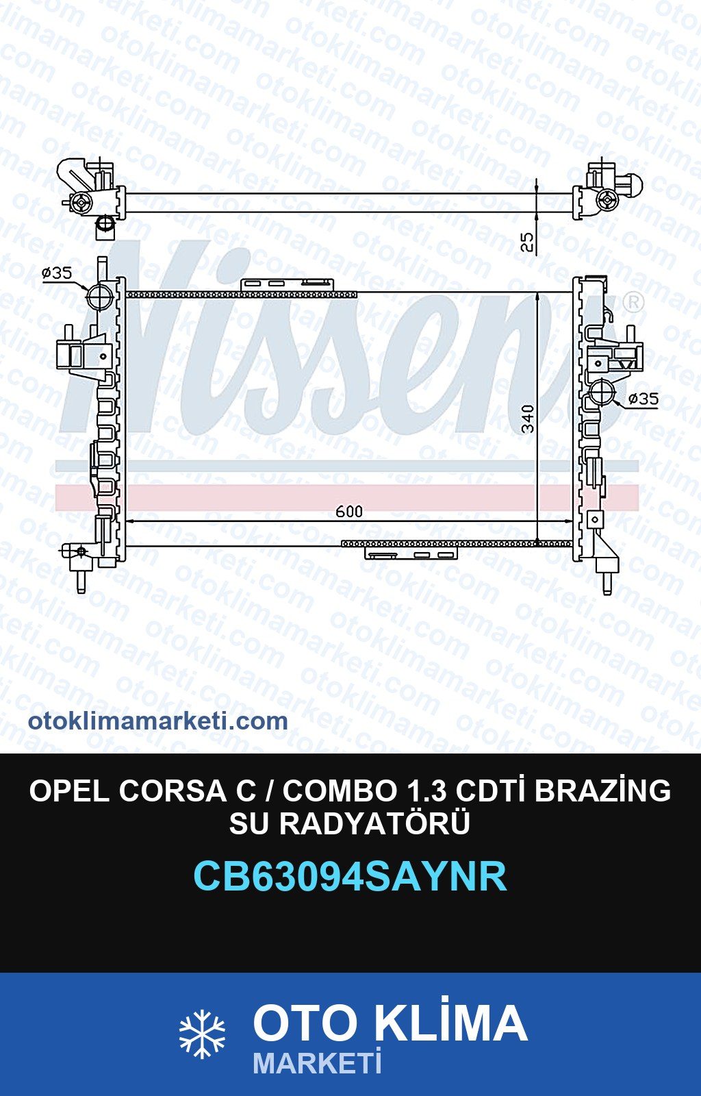 Opel Corsa C / Combo 1.3 CDTİ Brazing Su Radyatörü — SU RADYATÖRÜ — UNICORE marka — Uyumlu: OPEL