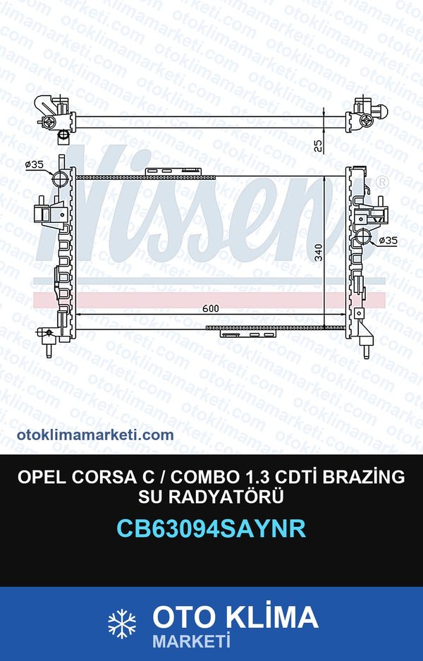 Opel Corsa C / Combo 1.3 CDTİ Brazing Su Radyatörü — SU RADYATÖRÜ — UNICORE marka — Uyumlu: OPEL