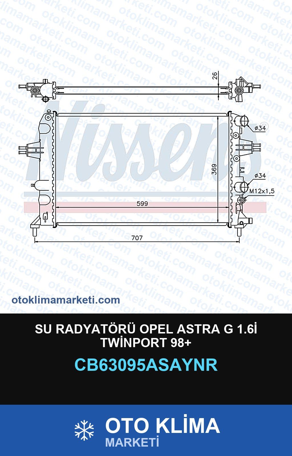 Su Radyatörü Opel Astra G 1.6İ Twinport 98+ — SU RADYATÖRÜ — UNICORE marka — Uyumlu: OPEL