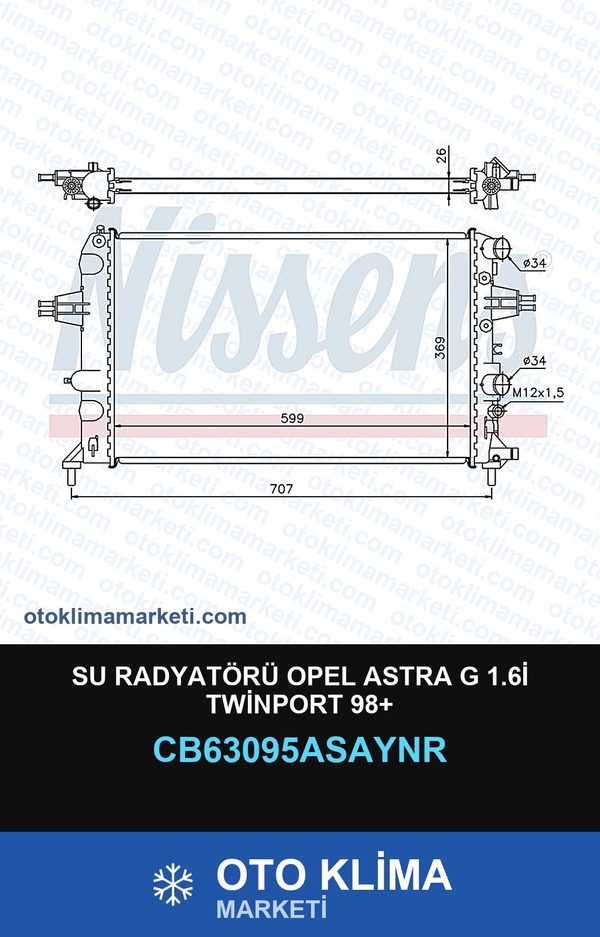Su Radyatörü Opel Astra G 1.6İ Twinport 98+ — SU RADYATÖRÜ — UNICORE marka — Uyumlu: OPEL