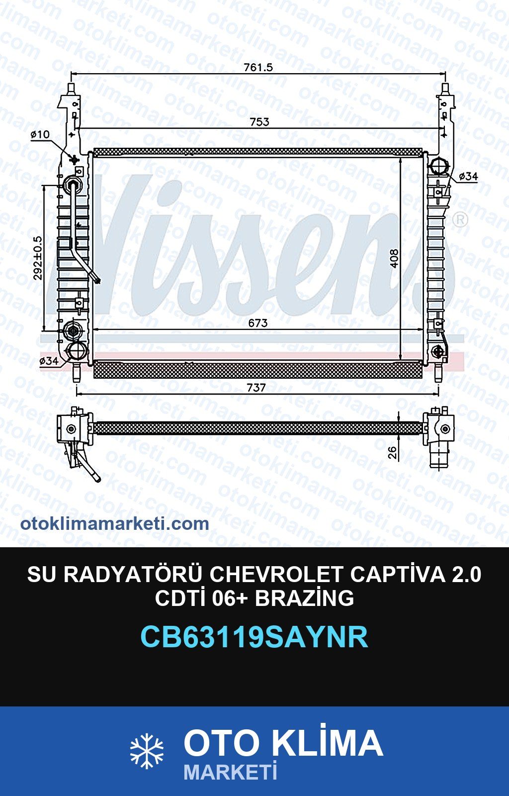 Su Radyatörü Chevrolet Captiva 2.0 CDTİ 06+ Brazing — SU RADYATÖRÜ — UNICORE marka — Uyumlu: CHEVROLET