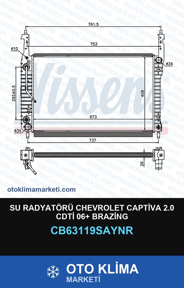 Su Radyatörü Chevrolet Captiva 2.0 CDTİ 06+ Brazing — SU RADYATÖRÜ — UNICORE marka — Uyumlu: CHEVROLET