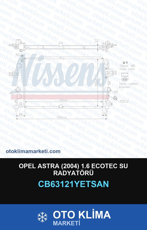Opel Astra (2004) 1.6 Ecotec Su Radyatörü — SU RADYATÖRÜ — YETSAN marka — Uyumlu: OPEL