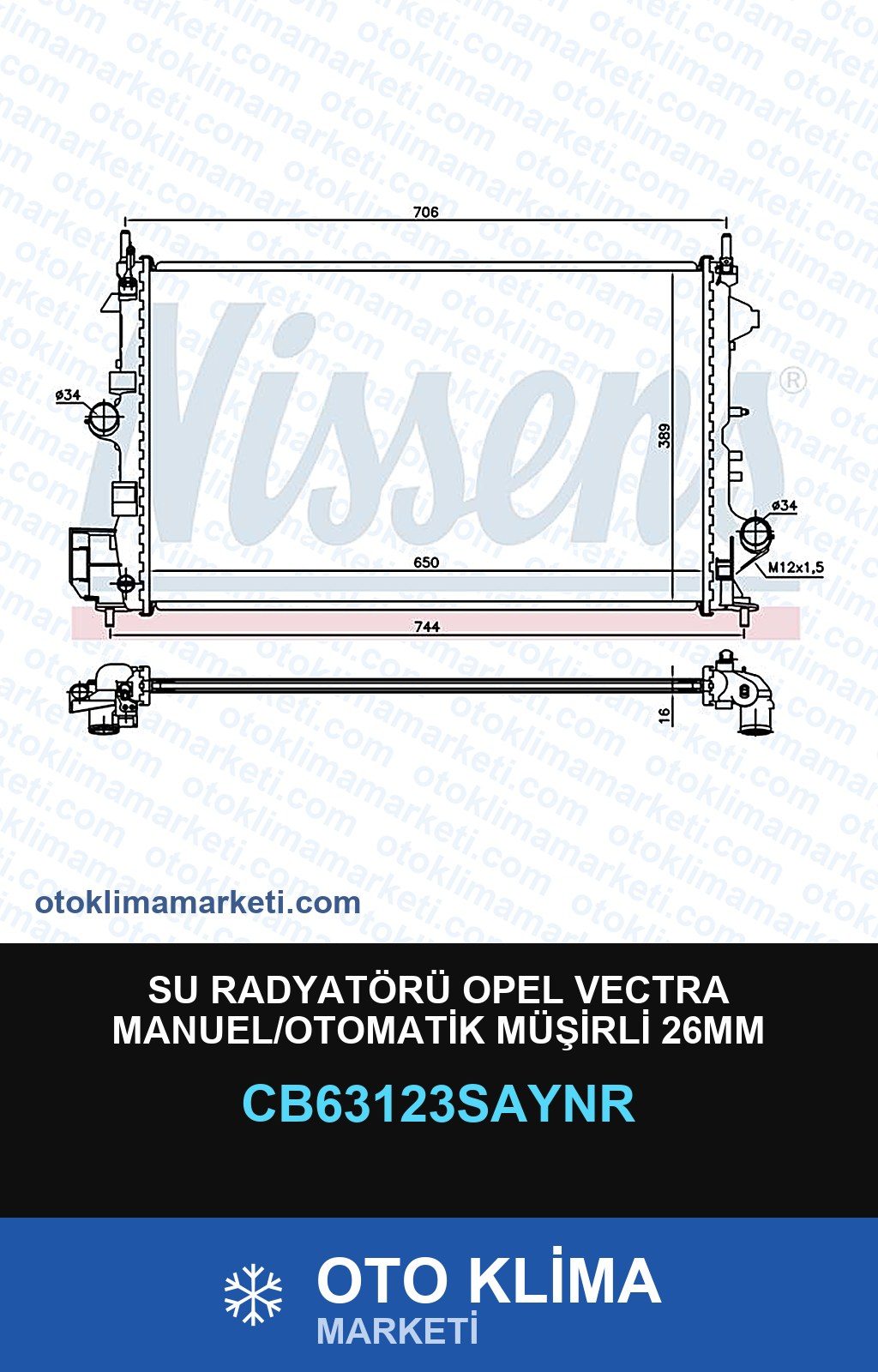 Su Radyatörü Opel Vectra Manuel/Otomatik Müşirli 26MM 2005-2008 — SU RADYATÖRÜ — UNICORE marka — Uyumlu: OPEL
