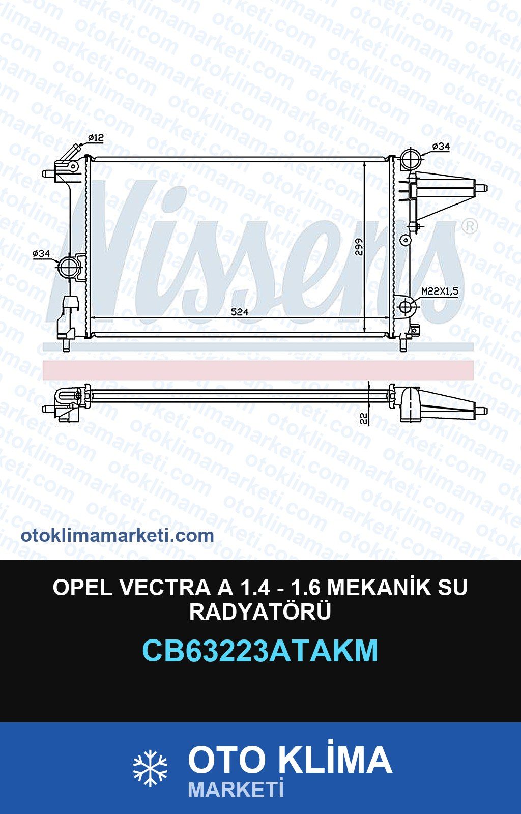 Opel Vectra A 1.4 - 1.6 Mekanik Su Radyatörü — SU RADYATÖRÜ — VEKA marka — Uyumlu: OPEL