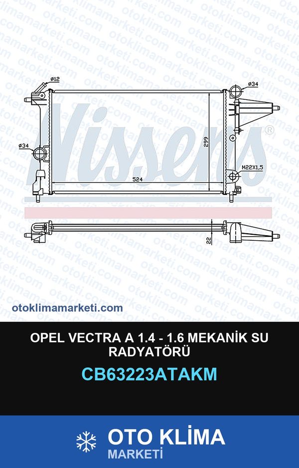 Opel Vectra A 1.4 - 1.6 Mekanik Su Radyatörü — SU RADYATÖRÜ — VEKA marka — Uyumlu: OPEL