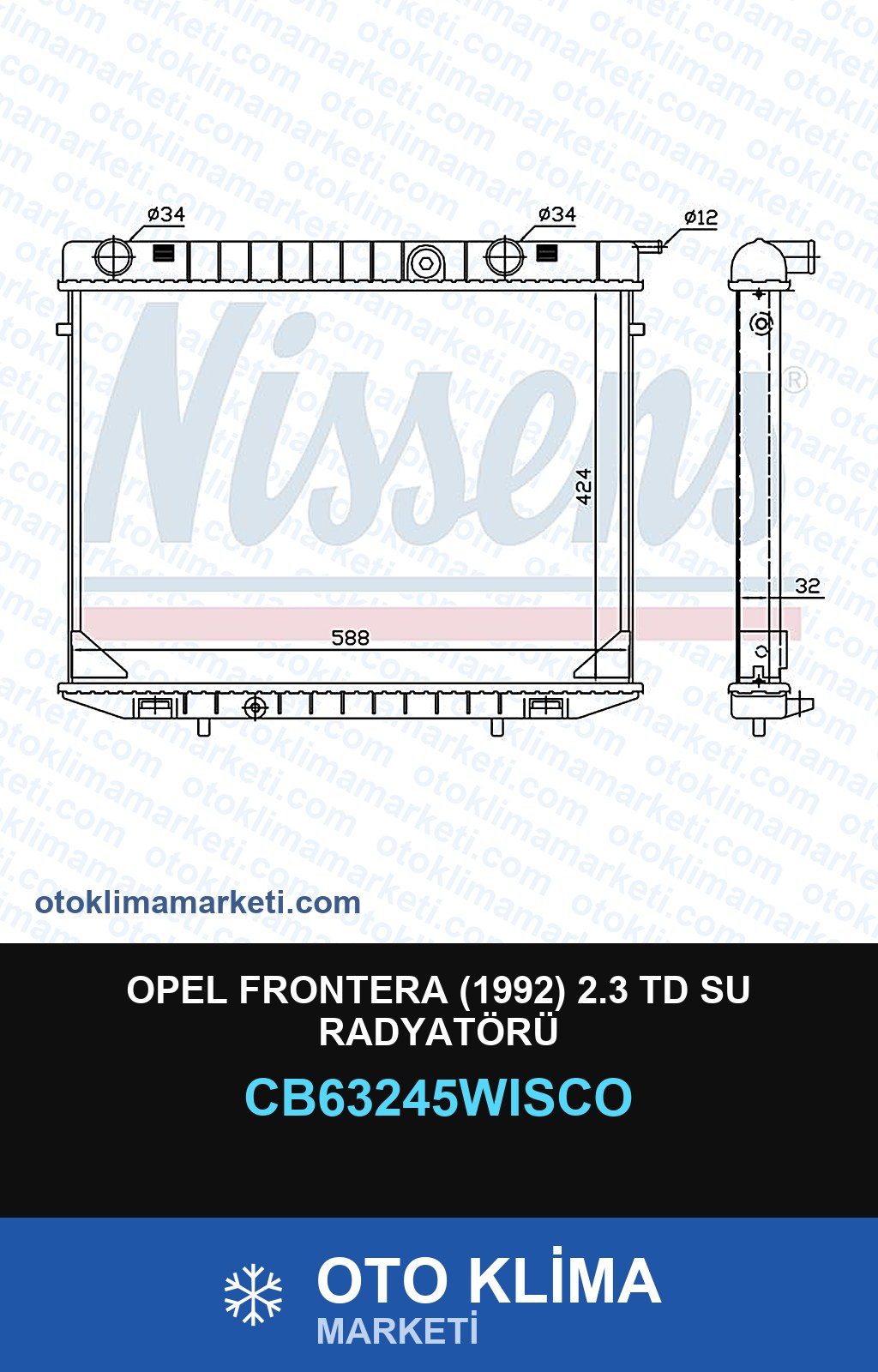 Opel Frontera (1992) 2.3 Td Su Radyatörü — SU RADYATÖRÜ — WISCO marka — Uyumlu: OPEL
