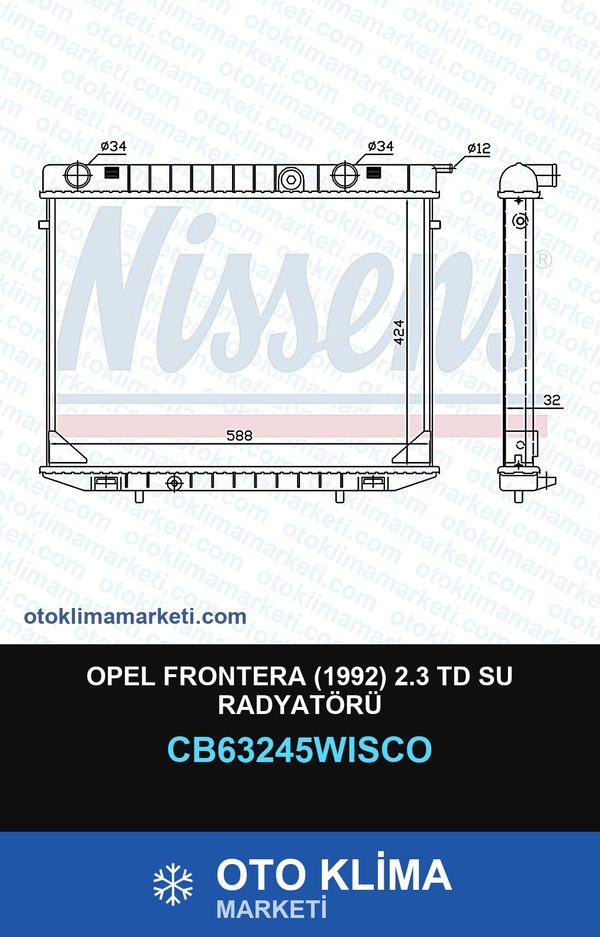 Opel Frontera (1992) 2.3 Td Su Radyatörü — SU RADYATÖRÜ — WISCO marka — Uyumlu: OPEL