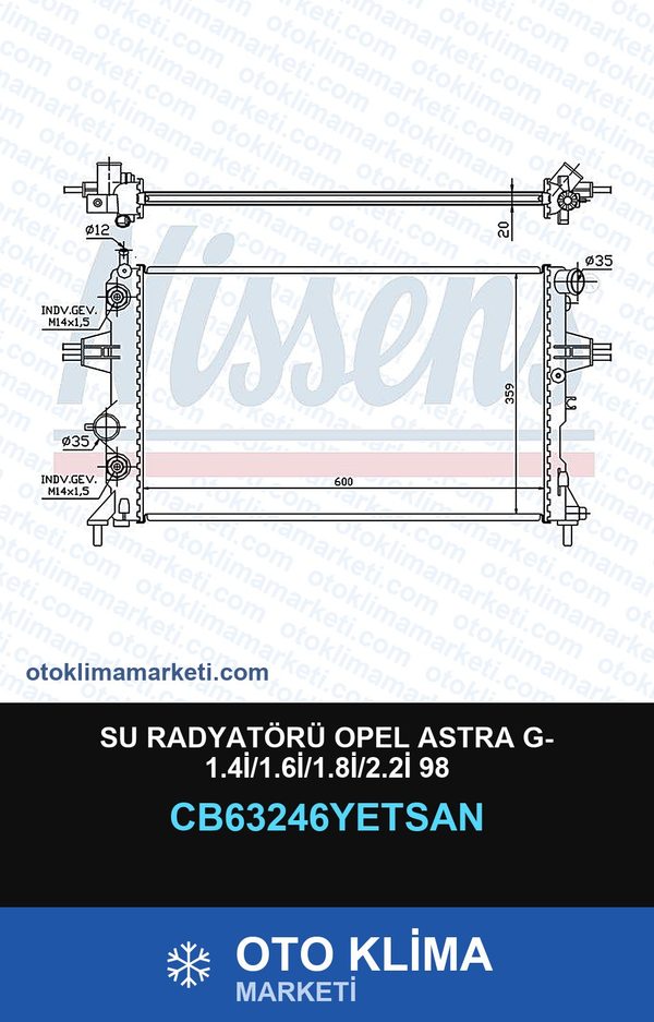 Su Radyatörü Opel Astra G- 1.4İ/1.6İ/1.8İ/2.2İ 98 — SU RADYATÖRÜ — YETSAN marka — Uyumlu: OPEL
