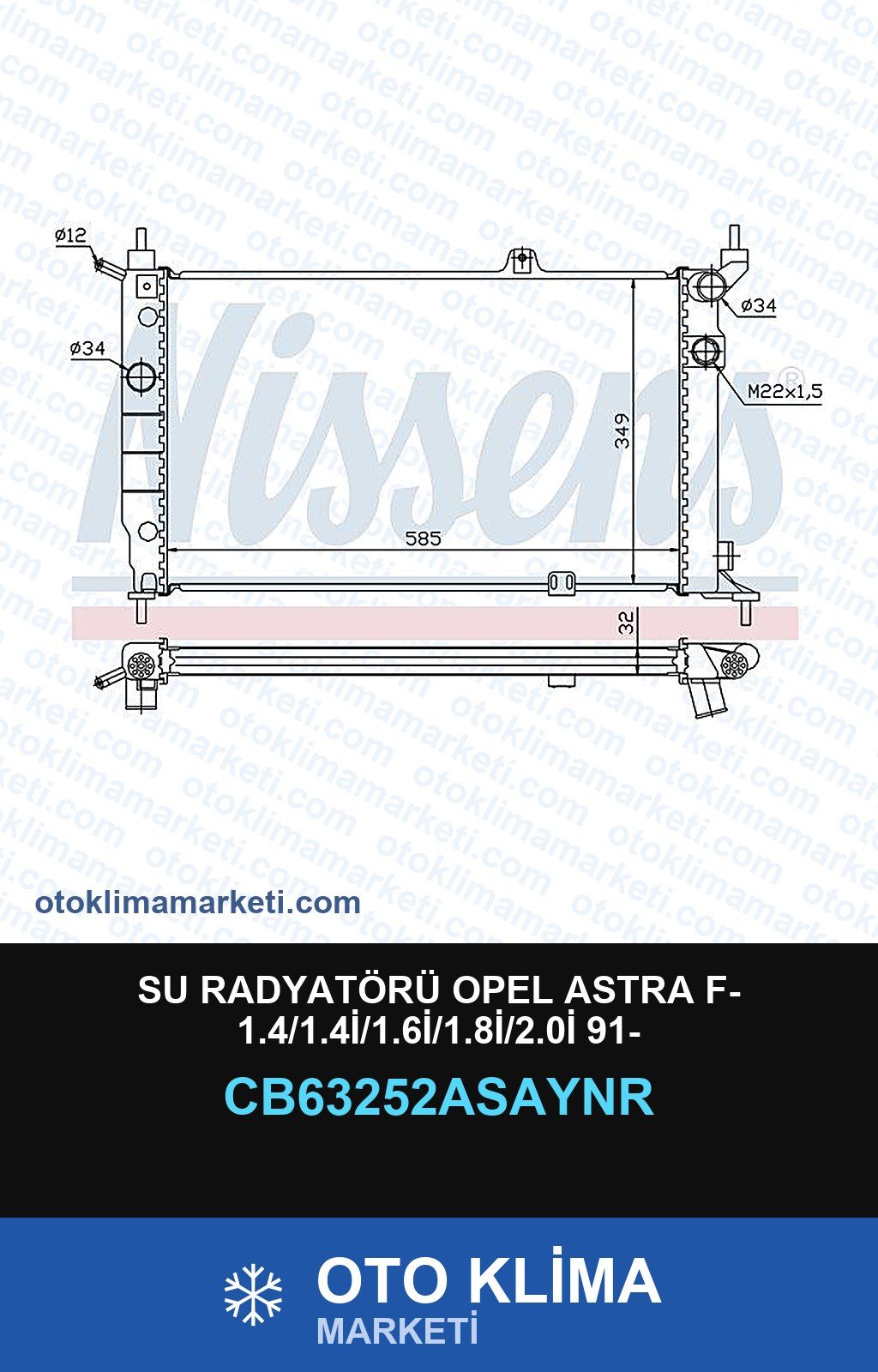 Su Radyatörü Opel Astra F- 1.4/1.4İ/1.6İ/1.8İ/2.0İ 91- — SU RADYATÖRÜ — UNICORE marka — Uyumlu: OPEL
