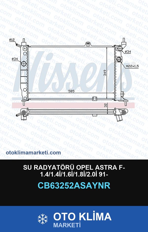 Su Radyatörü Opel Astra F- 1.4/1.4İ/1.6İ/1.8İ/2.0İ 91- — SU RADYATÖRÜ — UNICORE marka — Uyumlu: OPEL