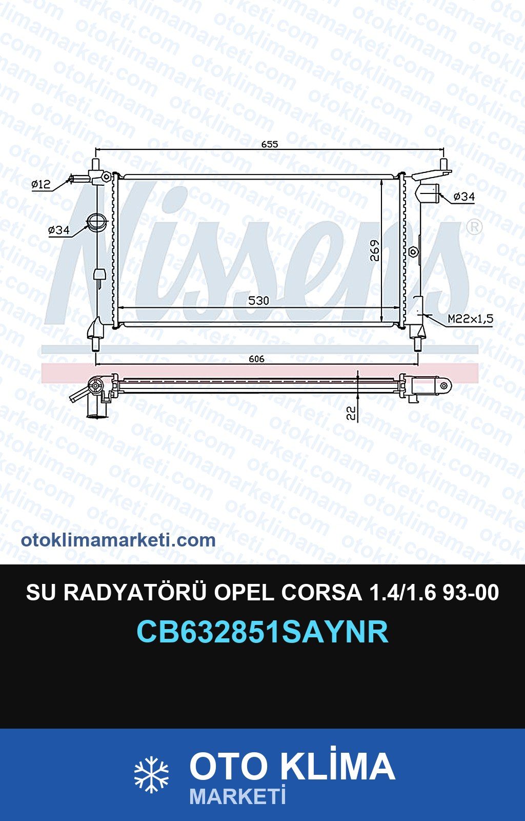 Su Radyatörü Opel Corsa 1.4/1.6 93-00 — SU RADYATÖRÜ — UNICORE marka — Uyumlu: OPEL