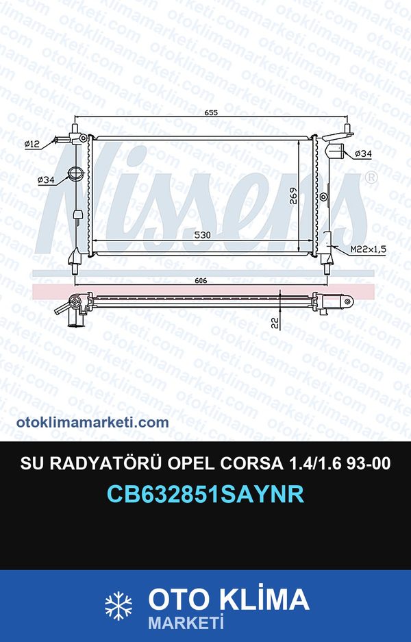 Su Radyatörü Opel Corsa 1.4/1.6 93-00 — SU RADYATÖRÜ — UNICORE marka — Uyumlu: OPEL