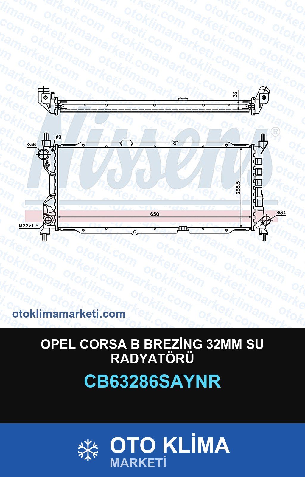 Opel Corsa B Brezing 32MM Su Radyatörü — SU RADYATÖRÜ — UNICORE marka — Uyumlu: OPEL