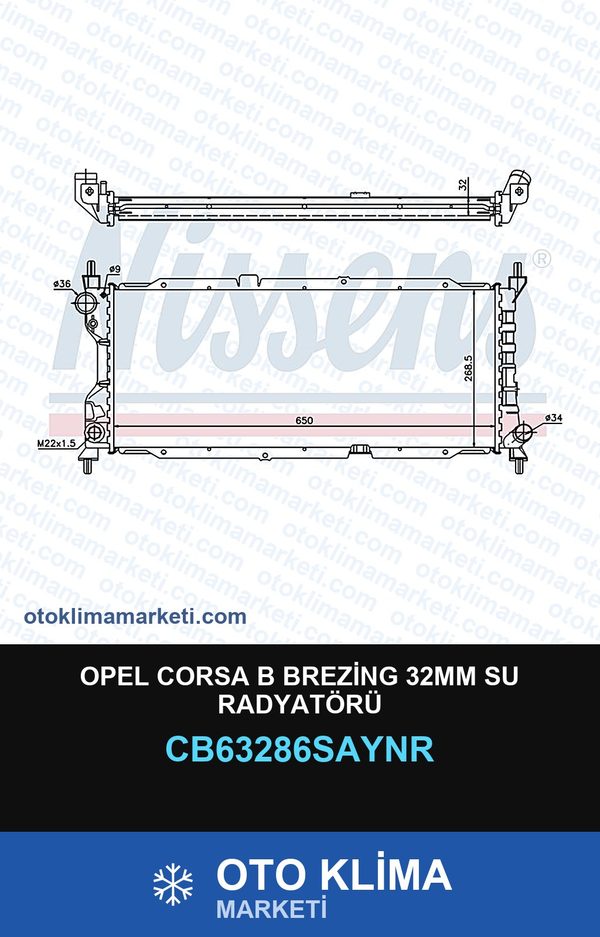 Opel Corsa B Brezing 32MM Su Radyatörü — SU RADYATÖRÜ — UNICORE marka — Uyumlu: OPEL