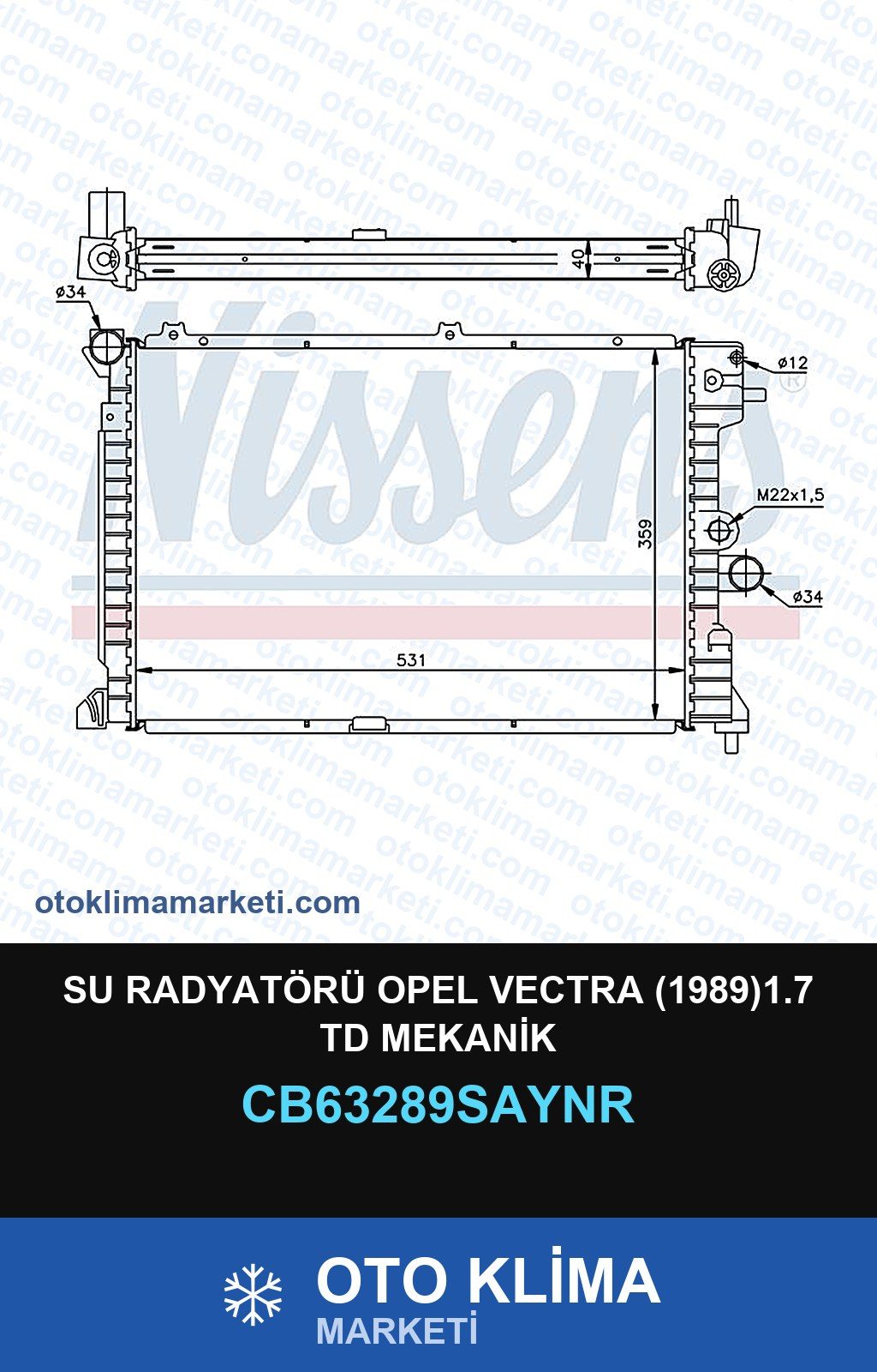 Su Radyatörü Opel Vectra (1989)1.7 Td Mekanik — SU RADYATÖRÜ — COOLTECH marka — Uyumlu: OPEL