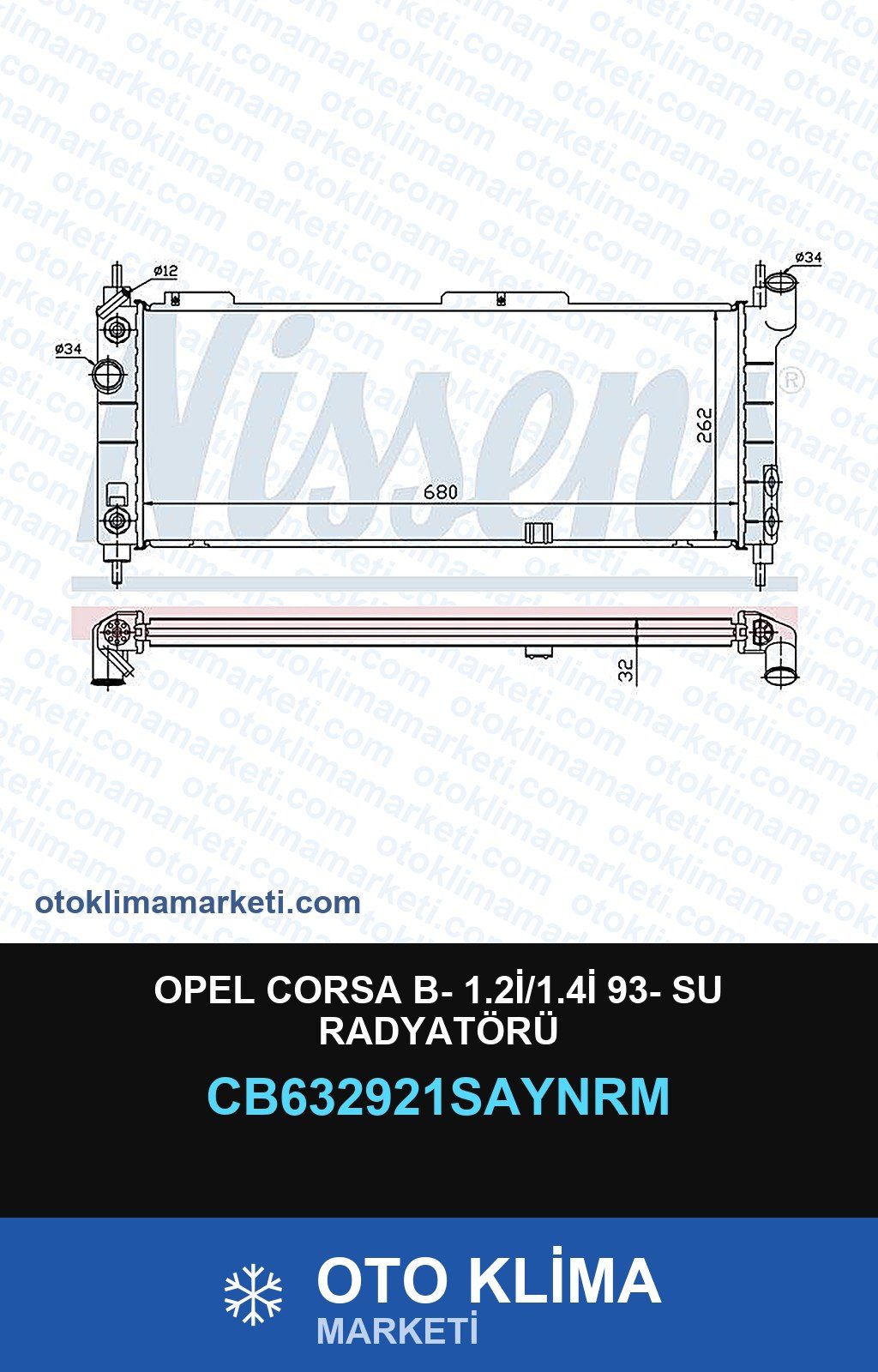 Opel Corsa B- 1.2İ/1.4İ 93- Su Radyatörü — SU RADYATÖRÜ — COOLTECH marka — Uyumlu: OPEL