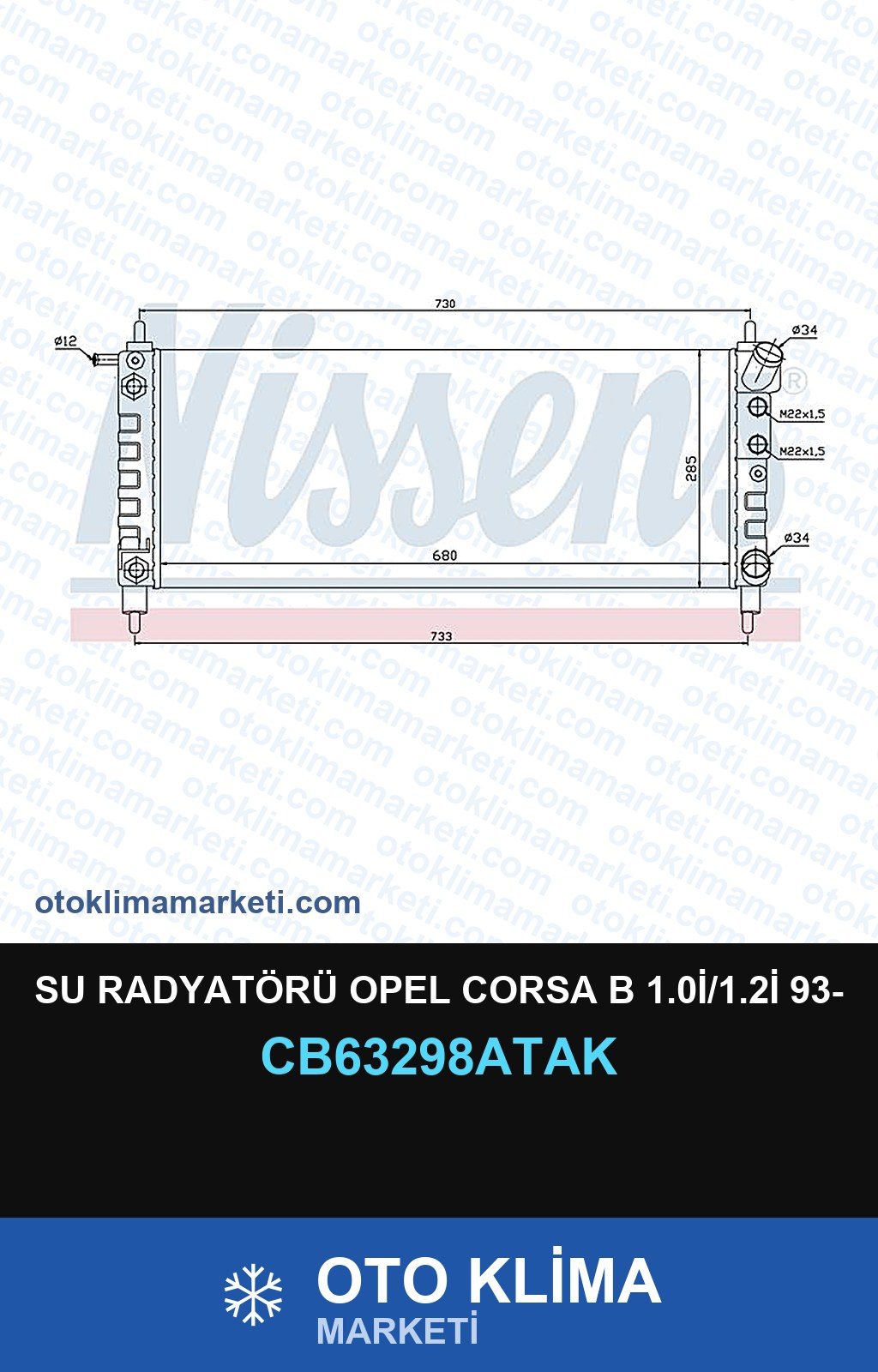 Su Radyatörü Opel Corsa B 1.0İ/1.2İ 93- — SU RADYATÖRÜ — VEKA marka — Uyumlu: OPEL