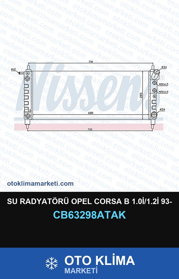 Su Radyatörü Opel Corsa B 1.0İ/1.2İ 93- — SU RADYATÖRÜ — VEKA marka — Uyumlu: OPEL