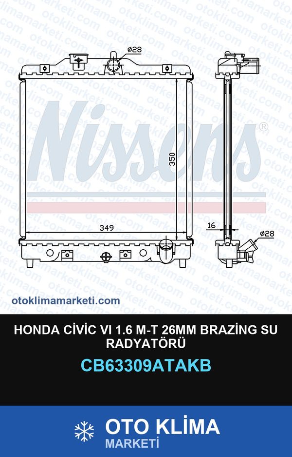 Honda Civic VI 1.6 M-T 26MM Brazing Su Radyatörü — SU RADYATÖRÜ — VEKA marka — Uyumlu: HONDA