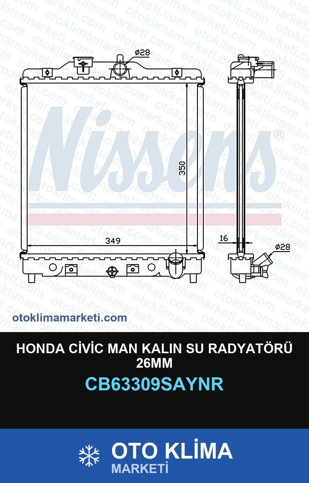 Honda Civic MAN Kalın Su Radyatörü 26MM — SU RADYATÖRÜ — UNICORE marka — Uyumlu: HONDA, MAN