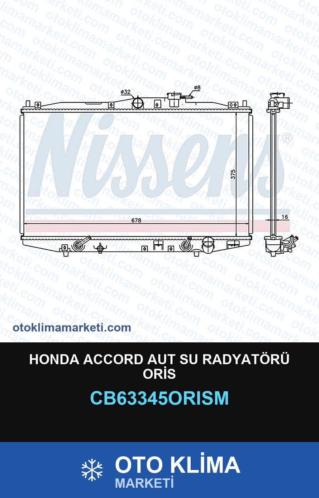 Honda Accord Aut Su Radyatörü Oris — SU RADYATÖRÜ — ORİS marka — Uyumlu: HONDA
