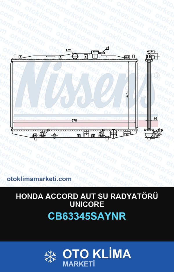 Honda Accord Aut Su Radyatörü Unicore — SU RADYATÖRÜ — UNICORE marka — Uyumlu: HONDA