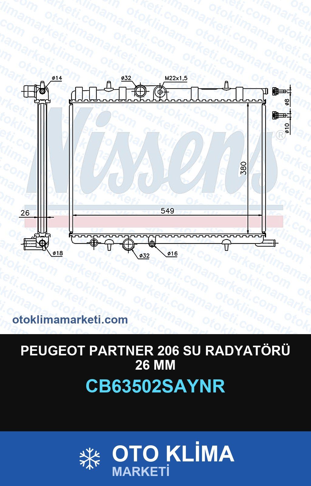 Peugeot Partner 206 Su Radyatörü 26 MM — SU RADYATÖRÜ — UNICORE marka — Uyumlu: PEUGEOT