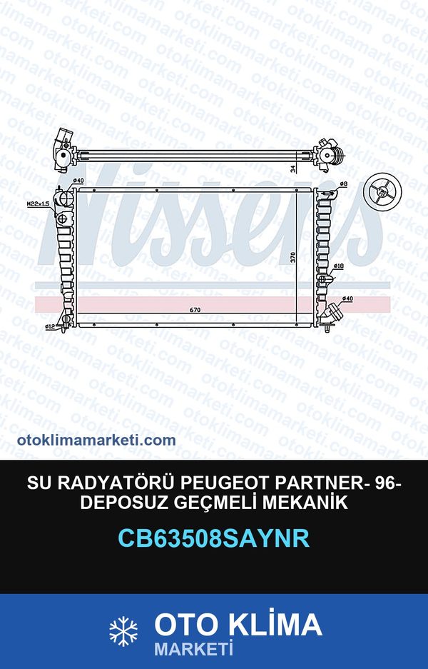 Su Radyatörü Peugeot Partner- 96- Deposuz Geçmeli Mekanik — SU RADYATÖRÜ — COOLTECH marka — Uyumlu: PEUGEOT