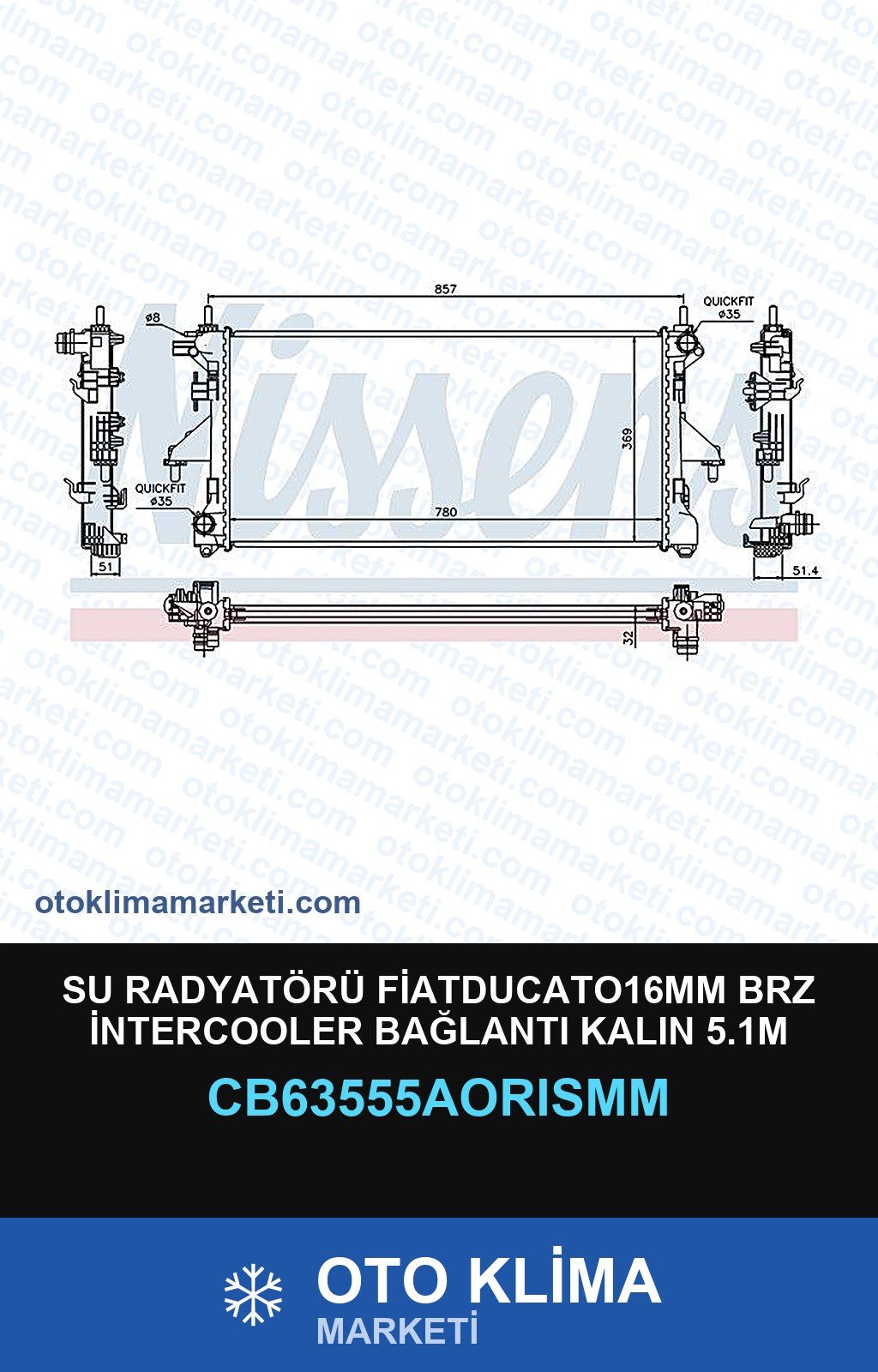 Su Radyatörü FİATDUCATO16MM Brz İntercooler Bağlantı Kalın 5.1M — SU RADYATÖRÜ — ORİS marka