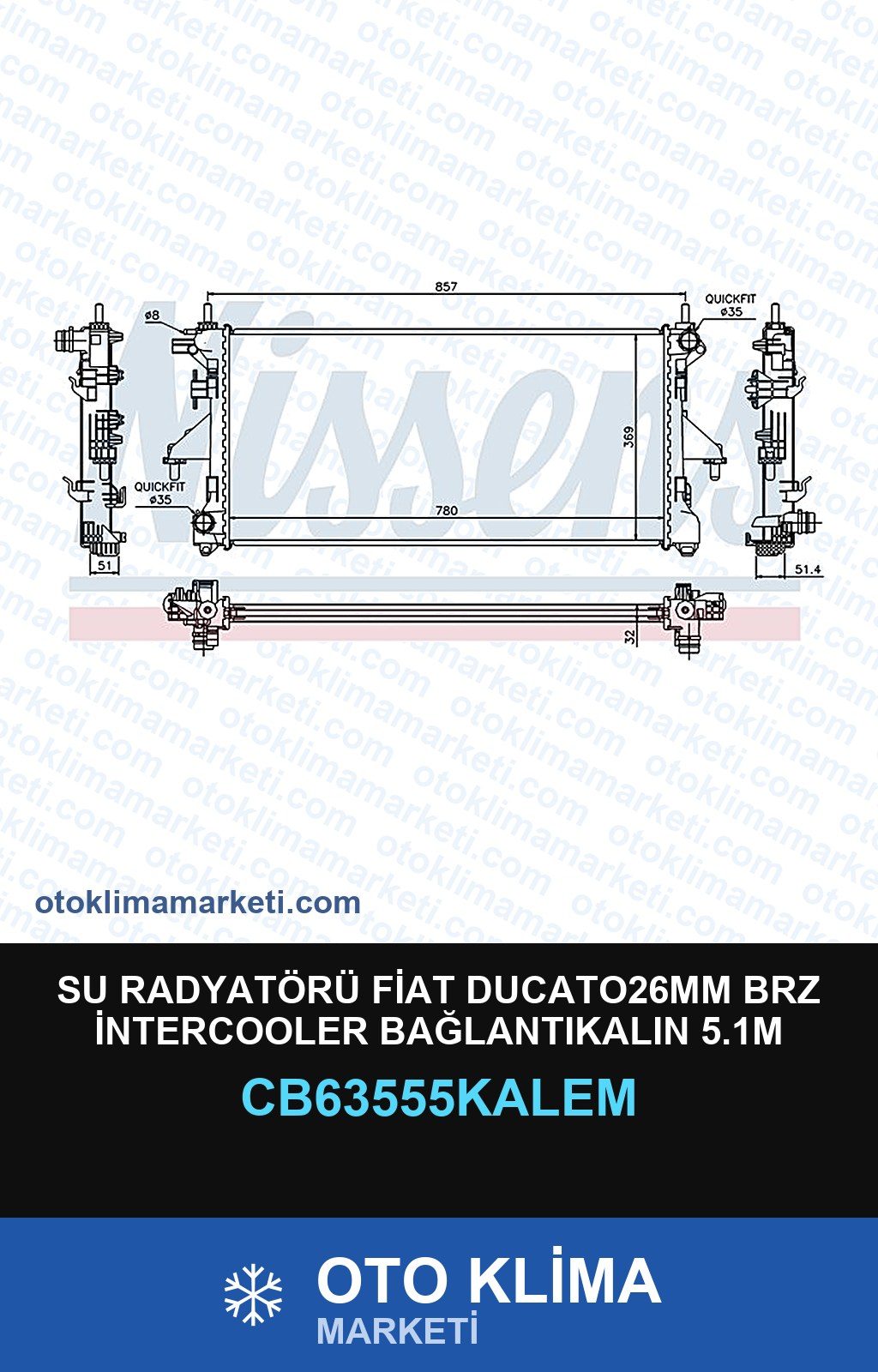 Su Radyatörü Fiat DUCATO26MM Brz İntercooler Bağlantıkalın 5.1M — SU RADYATÖRÜ — KALE marka — Uyumlu: FIAT