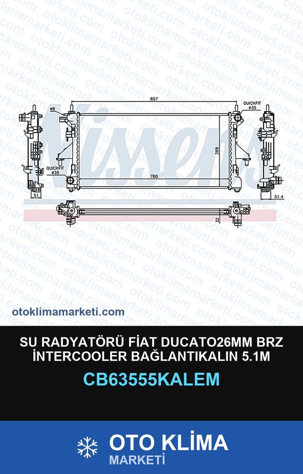 Su Radyatörü Fiat DUCATO26MM Brz İntercooler Bağlantıkalın 5.1M — SU RADYATÖRÜ — KALE marka — Uyumlu: FIAT