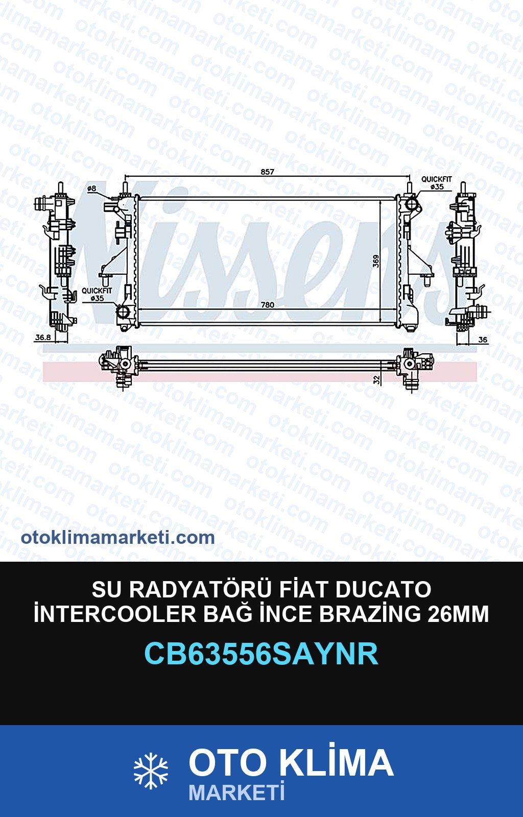 Su Radyatörü Fiat Ducato İntercooler Bağ İnce Brazing 26MM — SU RADYATÖRÜ — UNICORE marka — Uyumlu: FIAT