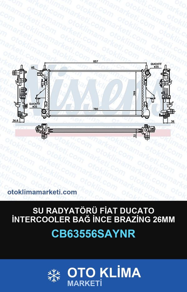 Su Radyatörü Fiat Ducato İntercooler Bağ İnce Brazing 26MM — SU RADYATÖRÜ — UNICORE marka — Uyumlu: FIAT
